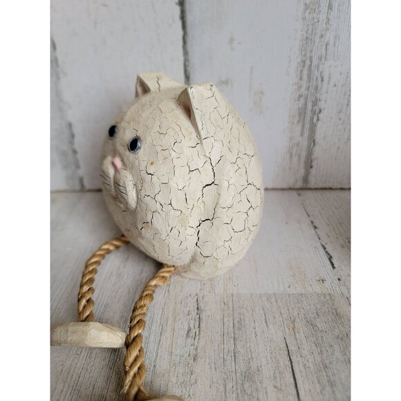Vintage rustic white cat ball feet dangle unique home decor - Picture 4 of 8